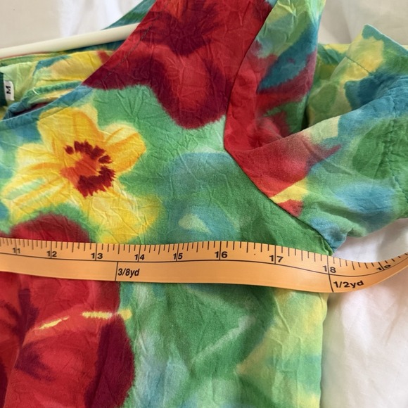 Vintage Jams World Dress Hattie Medium 90s Tropical Floral Artsy Cruise Ruffle - Picture 5 of 6